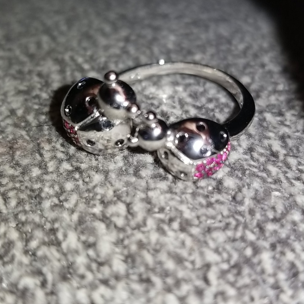 Lady Bugs Ring - 925 SS White Gold Overlay & Ruby - Picture 10 of 12